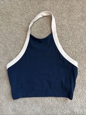 lululemon athletica Navy Blue Halter Sports Bra with Cream Trim